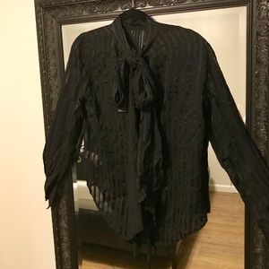 Women’s Zara silk blouse with tie neck
